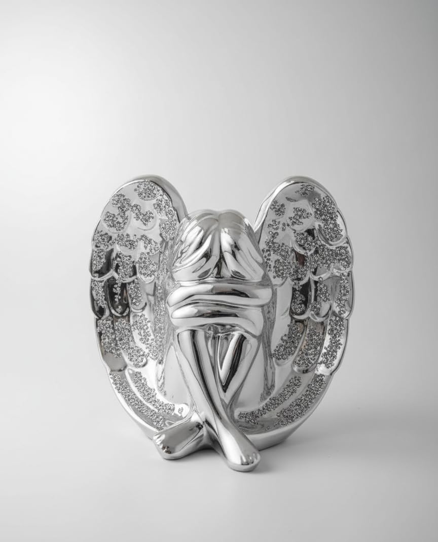 Bargain Brooz Silver Beautiful Crushed Diamond Angel With Wings Glass Ornament | Sparkle Bling Decorative Figurine For Home, Memorial, Christmas, Sympathy & Gift (Bb-25)