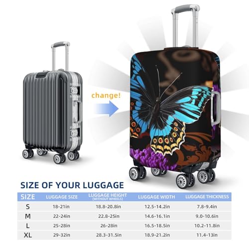 Butterfly on Beautiful Flower Travel Luggage Cover Elastic Washable Suitcase Cover Protector Fashion Stretch Baggage Covers Dustproof Suitcase Sleeve Fits 18-32 inch Luggage, Black, L2
