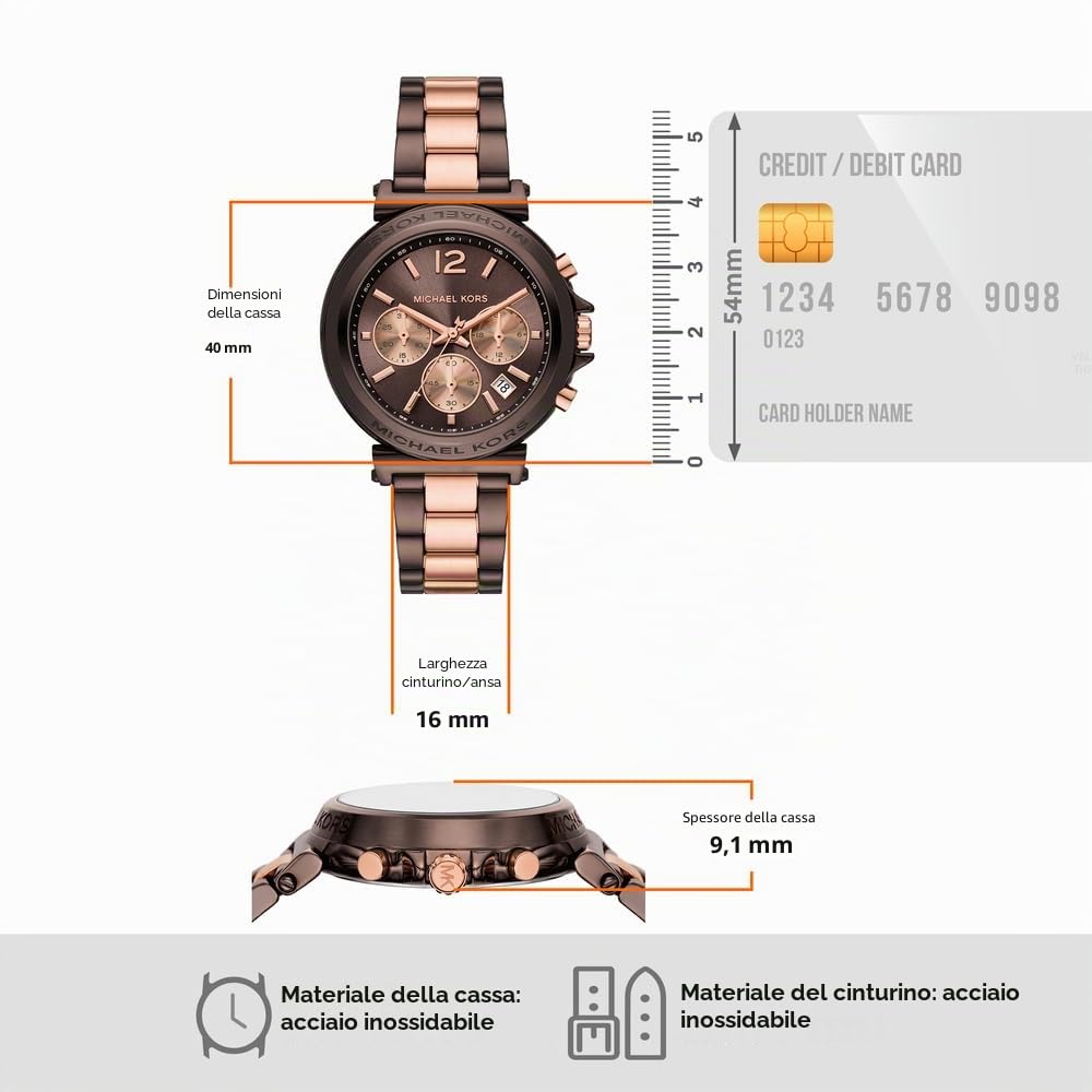 Michael Kors Orologio Maren da donna, Movimento cronografo al quarzo con cinturino in acciaio inossidabile o in pelle