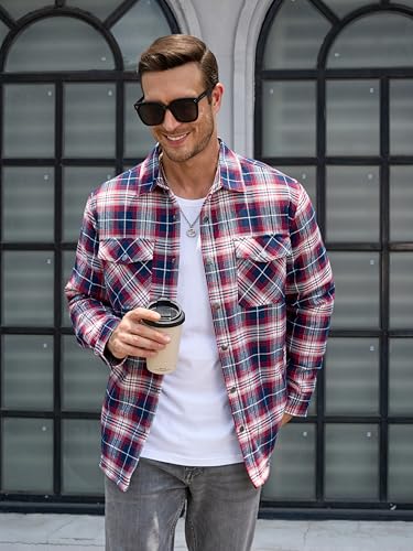 Image of TACVASEN Men's Flannel Shirt Quilted Lined Theraml Winter Coat Button Down Insulated Flannel Shirts Jacket