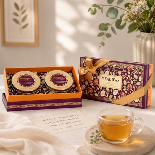 Image of Sancha Tea Boutique, Meadows Collection, Tea Gift Box, Caffeine-Free Herbal Tisanes, Pure Peppermint & Chamomile, 50g x 2 Loose Leaf Herbal Teas