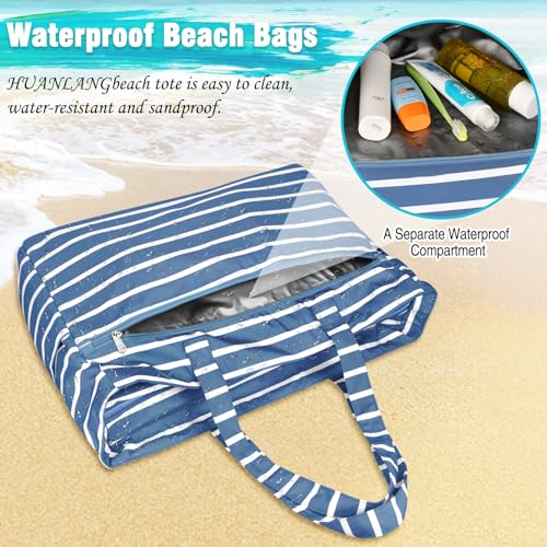 Image of HUANLANG Extra Large Beach Bag Waterproof Beach Totes Bags for Women Men,Pool Bag with Zipper Wet Pocket