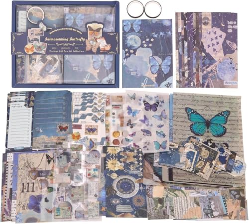Image of VOTDOT (346Pcs) Paper Junk Journal & Scrapbook Kit, Scrapbooking Supplies Kit with Creative Decor Journaling Supplies, Stationery, Stickers, A6 Grid Notebook with Graph Ruled Page Gift for Girls (New Butterfly )