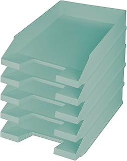 helit H2661632 - Bandeja de cartas de pentagrama verde, DIN A4-C4, 5 peças, turquesa, compartimentos empilháveis de plástico reciclado, certificado anjo azul