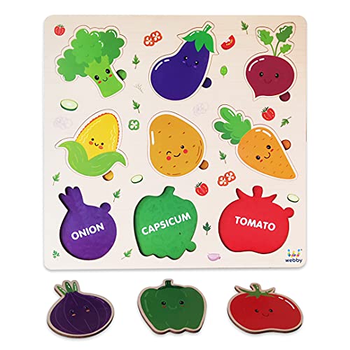 Image of Webby Wooden Vegetables Montessori Educational Pre-School Puzzle Board Toy For Boys And Girls, Kid