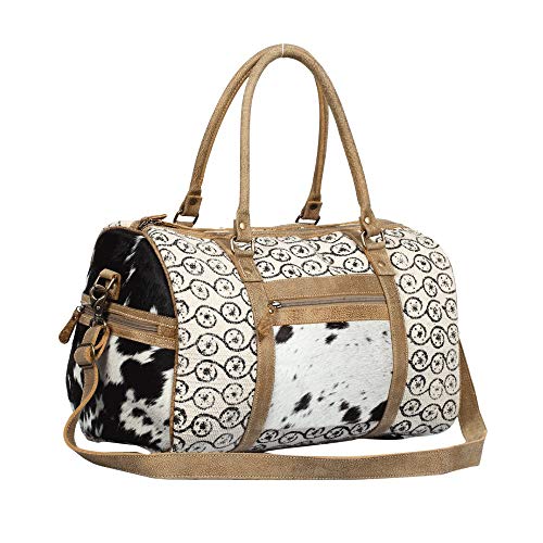 Myra Bag Meandering Upcycled Canvas & Cowhide Travveller Duffel Bag S-1327