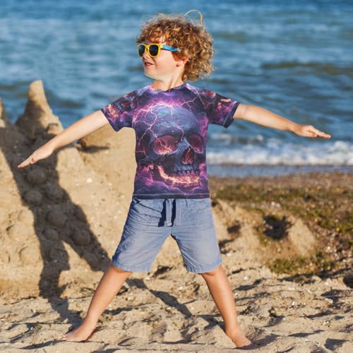 Boy Swimsuit Skull Lightning Cloud Cartoon Sunscreen T-Shirts Swimwear Sets UPF 50+4