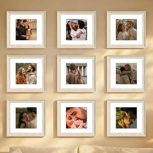 Image of Art Street Wooden Photo Frame for living room, Aesthetic Cave Design Photo Frames for Photograph, Art Work, Certificates Set of 9 (8x8 Inch, White)