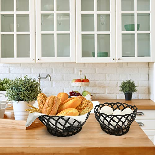 Image of Wire Metal Black Fruit Bowls for Table Centerpiece - Set of 3 - Modern Stylish Decorative Fruit Bowls for Kitchen Counter, Fruit Basket Perfect for Dining Table, Kitchen, Easter - 10, 8, 6 Inch