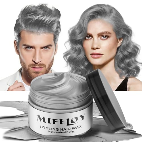 Mifeloy Temporary Silver Gray Hair Spray Color Wax 4.23 oz, Instant Natural Hairstyle Cream Dye, Disposable Coloring Mud for Men Women Youth, Grey Styling Pomades, Party Cosplay DIY Halloween