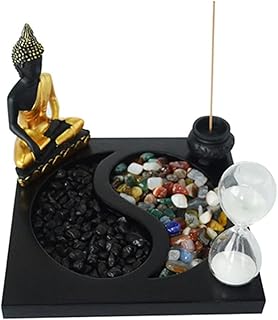 Hapivida Bruciatori di incenso Tavolo di Sabbia Mini Vassoio di Sabbia da Giardino Zen Giapponese con Bastoncino di incenso Corto Ornamenti da Tavolo Micro Paesaggio Meditazione Artigianale