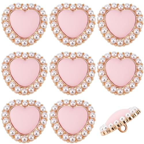 GORGECRAFT 15Pcs Pink Heart Shaped Buttons Heart Pearl Buttons Alloy Decorative Buttons Faux Pearl Buttons Pearl Peach Heart Button for Clothes Cardigans Coat Sweater Suit Craft Projects