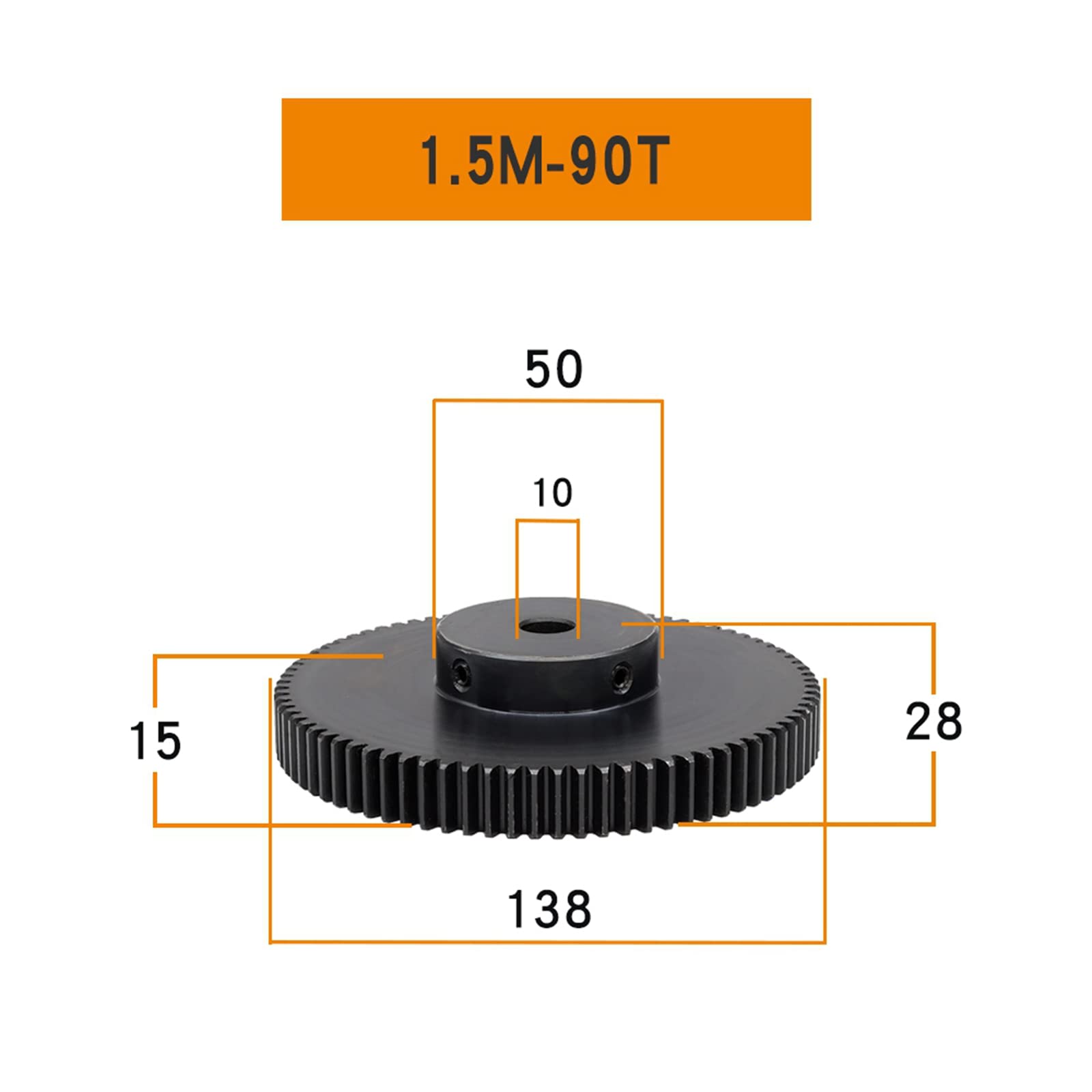 ❀ Stirnradgetriebe, 1 Stück 1,5 Modul 90/100 Zähne Kohlenstoffstahl mit abgestufter Plattform, Kraftübertragungs-Stirnräder for Zahnstangen, 1,5 Modul 90 Zähne (Farbe: 1,5 Modul 90 Zähne, Größe: Bohru