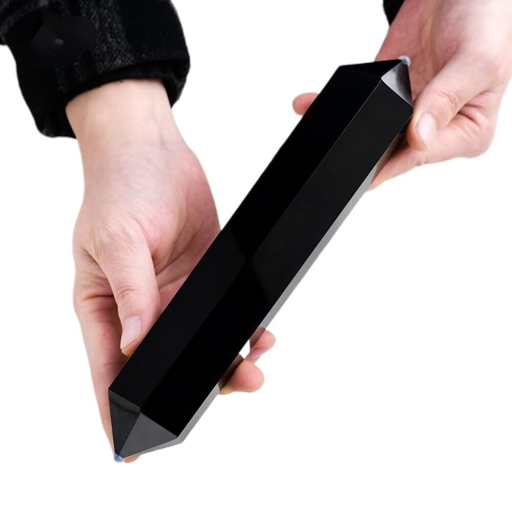 AUOQKQUT Crystal Large Size Black Obsidian Double Point Wand Crystal Column Home Decoration Ornaments
