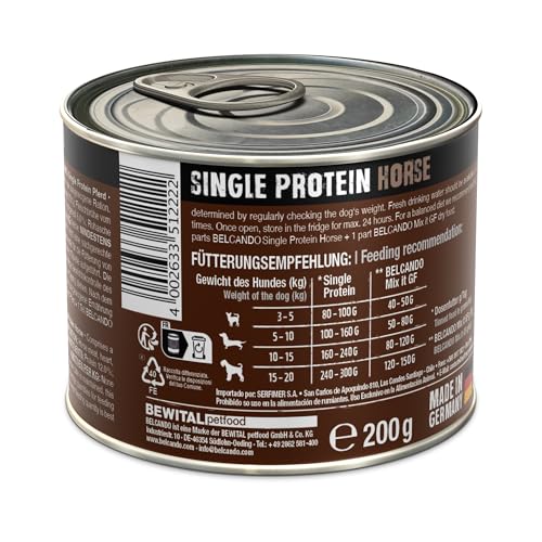 BELCANDO Single Protein Nassfutter für Hunde, Pferd, 6X 200g Dose, sortenreines Hundefutter nass, für alle Rassen, Made in Germany