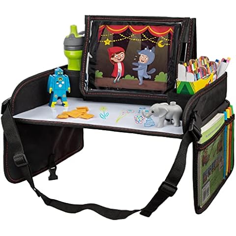 Lusso Gear Bandeja de viaje para niños pequeños para asiento de coche, bandeja de viaje para niños, bandeja de vuelta para avión, accesorios esenciales de escritorio de viaje para niños (rojo) Cover
