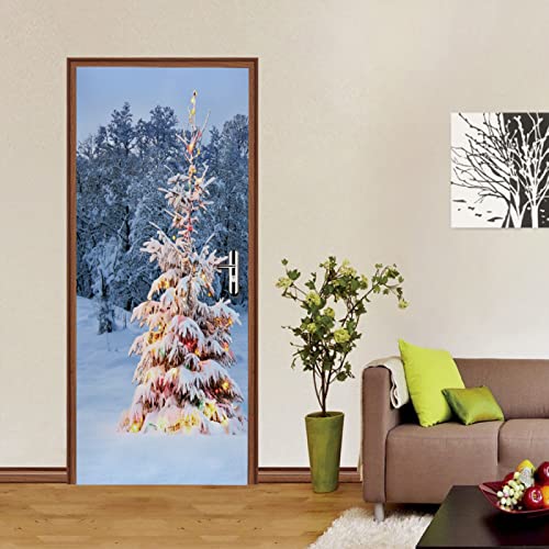 Sticker de porte paysage de neige 90x200cm pour decoration interieure