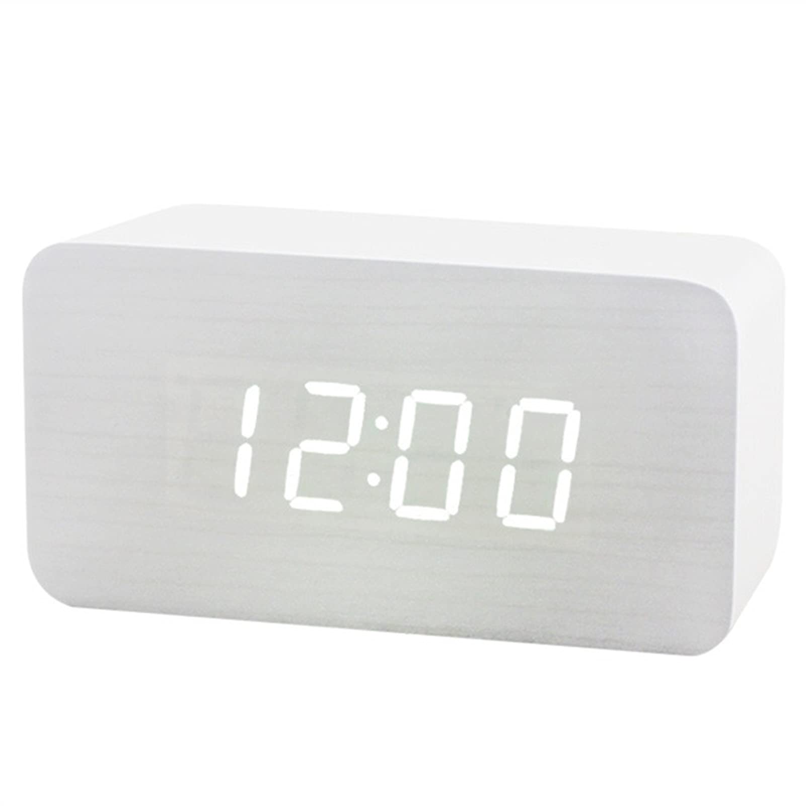 Reloj despertador, control de sonido, reloj de mesa electrónico, regalo de cumpleaños, madera, LED, reloj despertador moderno, reloj digital de escritorio blanco