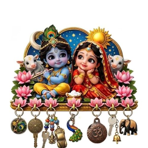 Khushansh Crafts Khusansh Craft Wooden Bal Radha Krishna Key Holder, - Image 3