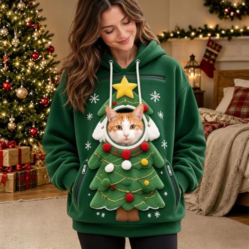 Christmas Pet Pouch Hoodie For Women Zipper Long Sleeve Pet Sling Hoodie | Oversized Christmas Pet Carrier Sweatshirt With Large Kangaroo Pocket For Dog And Cats - image 3