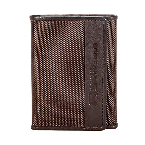 ID Stronghold RFID Blocking - Slim Leather Trifold Wallet for Men - Durable Nylon and Leather Dark Brown