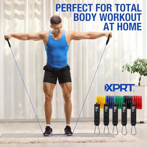 XPRT Fitness 11-Piece Resistance Bands Set - Home Gym Equipment with Door Anchor, Handles & Ankle Straps (10-150 lbs) - Workout Bands for Strength Training, Physical Therapy & Exercise - Men & Women - Image 4