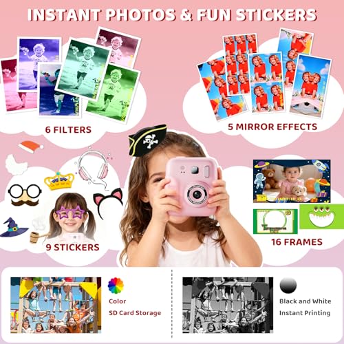 Kids Camera for Instant Print, Front & Rear Dual Cameras 1080P HD Digital Camera with 32GB Card Christmas Birthday Toys Gifts for Age 3 4 5 6 7 8 9 Years Old Girls - Image 4