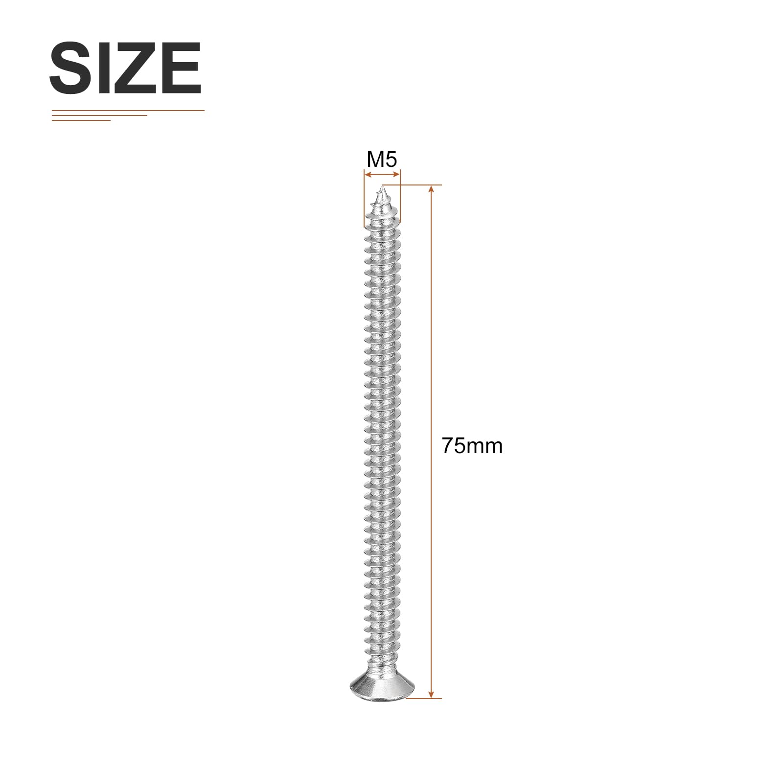 DTGN 20Pcs M5x75mm Flat Head Wood Screws, 304 Stainless Steel Phillips Self Tapping Screws - Good for Woodworking Furniture - Silver - Image 2
