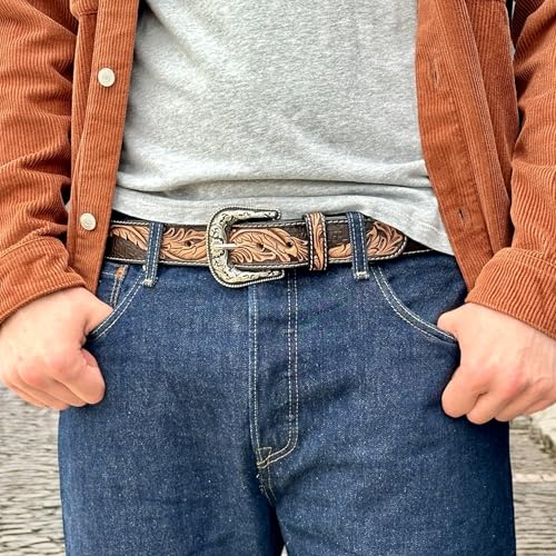 DANIEL'S ARTPLANET Western Leather Belt for Men Handmade Full Grain Cowboy Leather Belt 1.5” Wide Engraved Embossed Tooled3