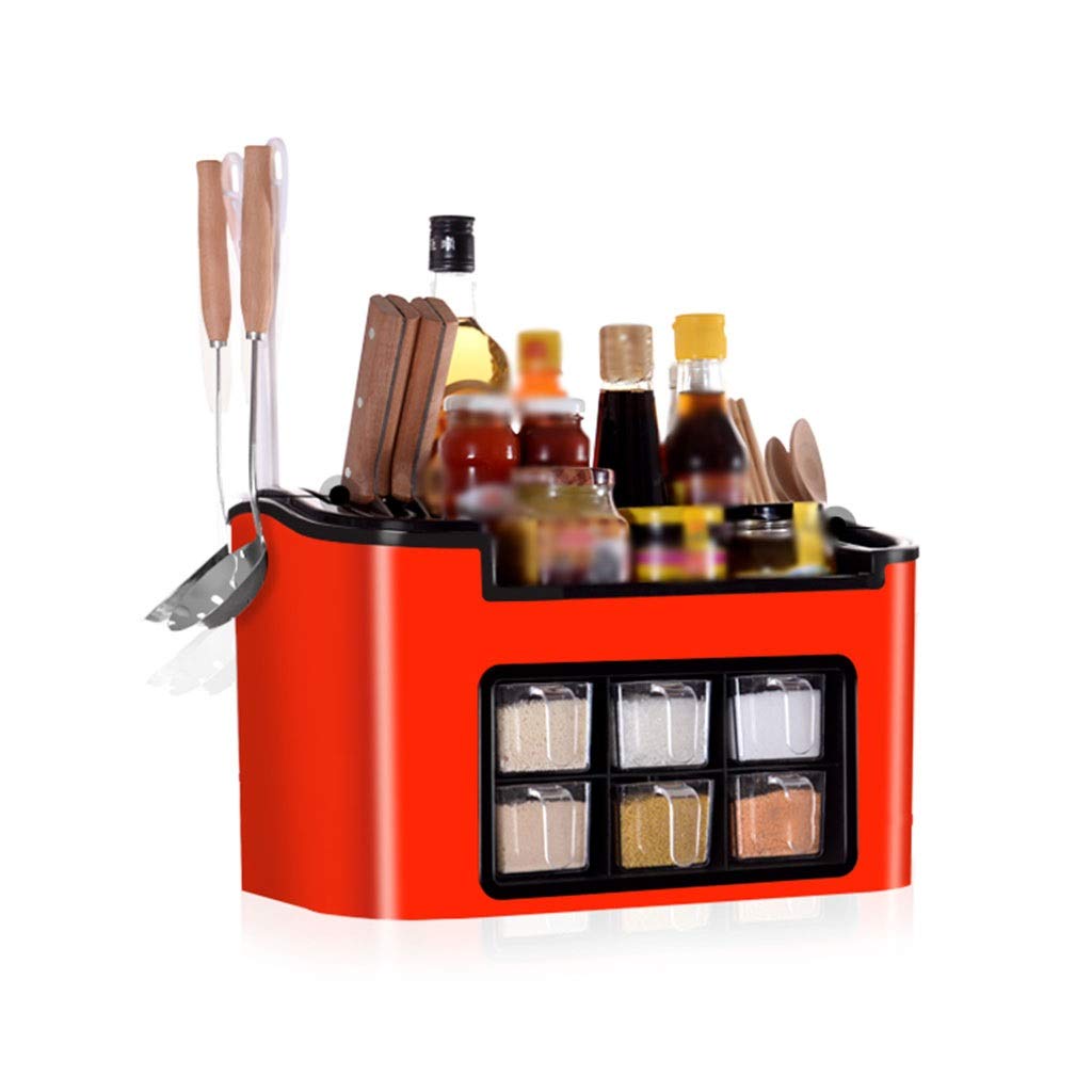 JBFZDS Kitchen Shelf, Home Seasoning Storage Rack, Seasoning Shelf Storage Box, Condiment Knife Rack Seasoning Shelves (Color : Red)