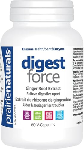 Prairie Naturals digest-force sin gluten con extracto de jengibre & 450 mg Carbón Activado, 60 veg tapas, 60, 60