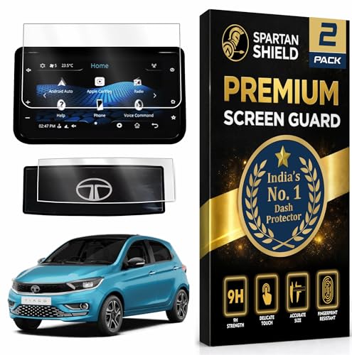 Image of Spartan Shield {2 PACK} Screen Guard For TATA TIAGO 2025 Facelift || XT || 7 Inch Infotainment + Steering Cluster Protector || Anti Scratch | Water Resistant | HD Clear | High Touch Sensitivity | TataTiago 9H Car Display Accessories 2026+ [Not Tempered Glass] [Not Compatible with NEW 2026 Facelift Model]