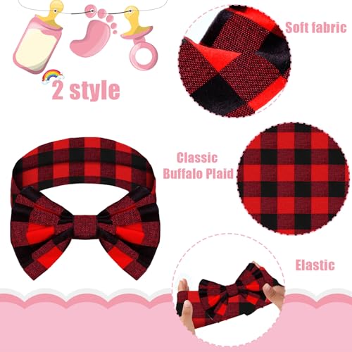 Syhood 2 Pieces Christmas Baby Bowknot Headbands Elastic Toddler Plaid Headband Baby Girl Red Buffalo Plaid Bow Knot Headwrap for Girls Toddlers Newborn Party Photography Props Accessories2