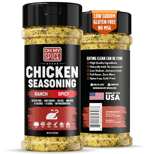 Chicken Seasoning Spicy Ranch Seasoning Powder Mix - Gluten Free & Low Sodium Poultry Seasonings & Grilling Wings Rub. Dry Hot Ranch Powder Spices for Wings. Rotisserie Chicken Seasonings Blend. 5oz