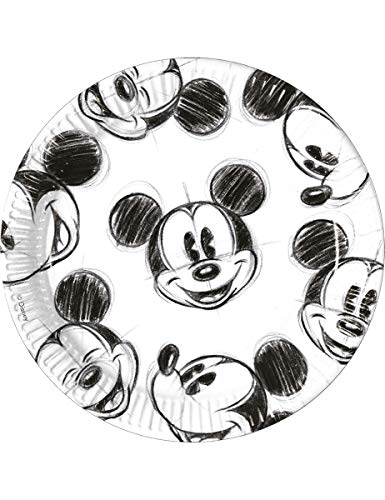 Procos 25 Assiettes en Carton Noir et Blanc Mickey 23 cm