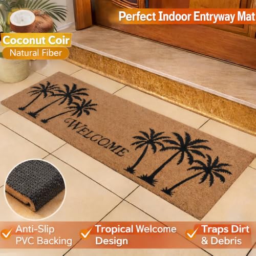 Image of CRISPIFY Natural Coco Coir Main Door Mat for Entrance - 120x40 cm, Welcome Mat for Door Entrance with Unique Palm Tree Design, Durable Doormats for Main Door Entrance Decor