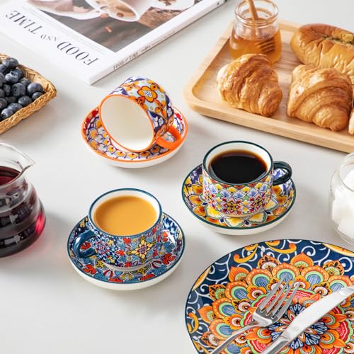 vancasso Espressotassen Set 4er, 150 ml SIMI Kaffeetassen mit Untertassen & Ständer, Stapelbare Dickwandig Espresso Tassen Set aus Keramik… – Ansicht 5