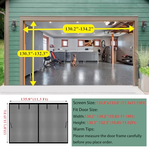 Image of Magnetic Garage Door Screen 20x8ft for 2 3 Car Garage Carport Patio Porch (Black, 11x11ft)