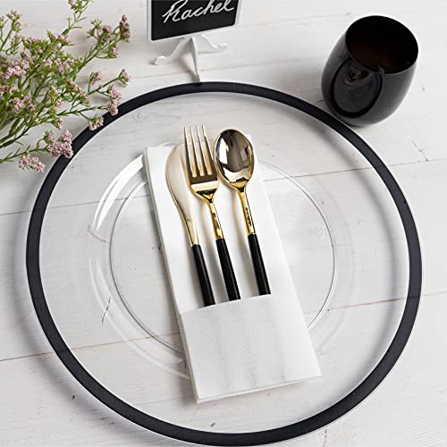 Party Bargains 13-Inch Charger Plates - 96 Pack, Clear Black Rim, Heavy-Duty Disposable Chargers For Elegant Dining - Ideal For Weddings And Formal Events #TOP3