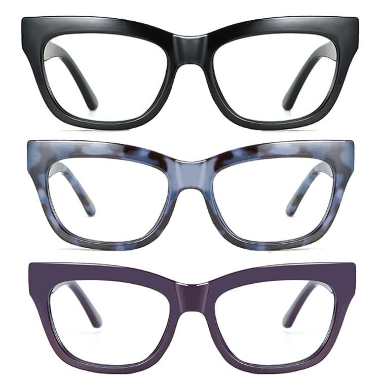 Image of 3Pack Bling Square Cateye Reading Glasses For Women Men Spring Hinges Blue Light Blocking Computer Readers (black /blue /deep purple, 3, multiplier x)
