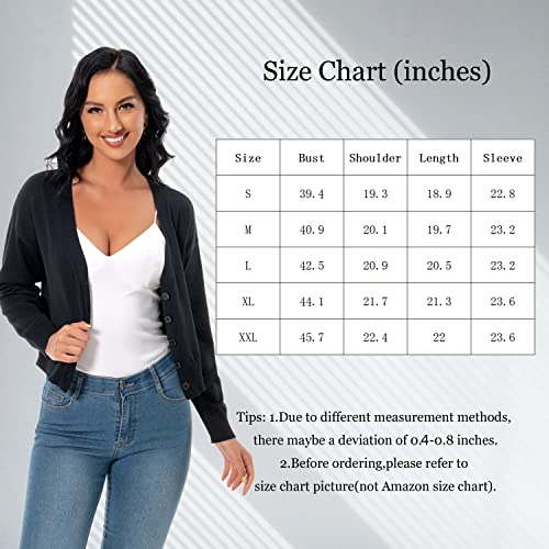 Satuun Women's Long Sleeve Cropped Cardigan V Neck Solid Button Down Knit Bolero Shrugs #TOP5