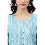 Janasya-Womens-Blue-Cotton-Striped-Straight-Kurta