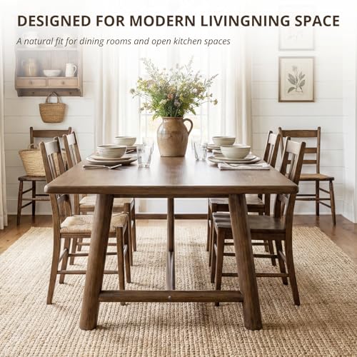 Image of CIMOTA 69 inch Dining Table for 4-6, Walnut Finish Wood Kitchen Table with Solid Wood Legs, Modern Farmhouse Dining Furniture for Dining Room, Living Room & Home Office