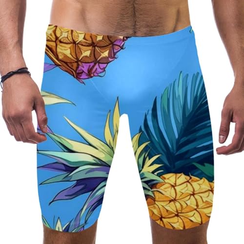 Swimsuit for Men & Boys,Competition Lap Swim Suit, Square Leg Endurance Training,Colorful Art Pineapple