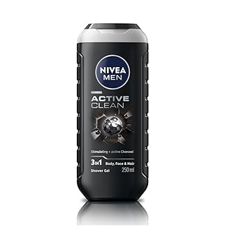 NIVEA Men Body Wash, Active Clean with Active Charcoal, Shower Gel for Body, Face & Hair, 250 ml - image, photos