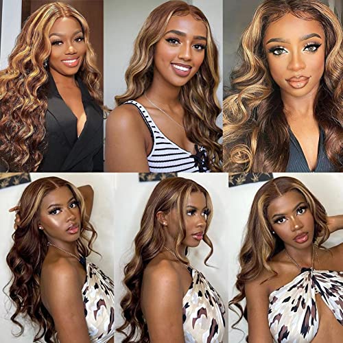 Image of ISEE Highlight Ombre Lace Front Human Hair Body Wave Glueless Wig 20 Inch