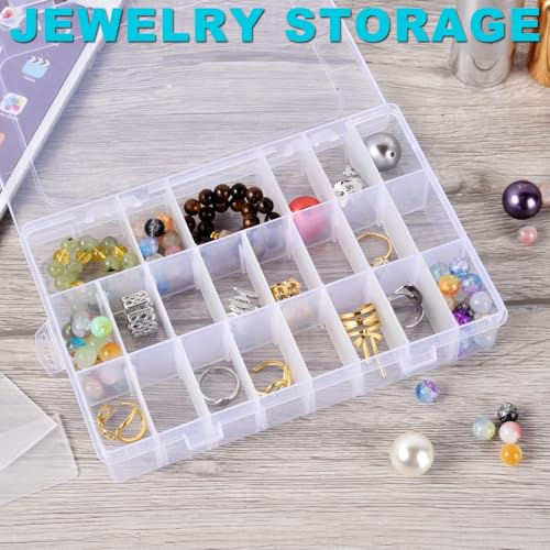 Image of 2 Pack 24 Grids Plastic Storage Box Clear Organizing Containers with Adjustable Dividers for Beads, Crafts, Art DIY, Jewelry, Screws, Pins, Thread, Fishing Gear, Small Items