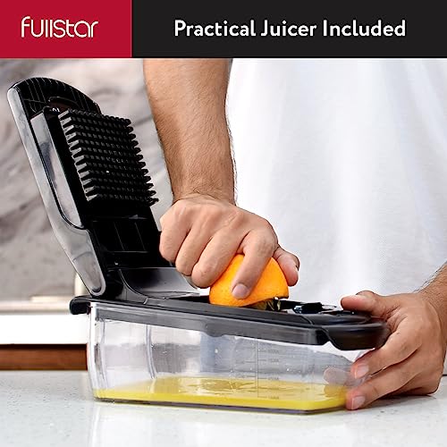 Fullstar Vegetable Chopper & Cutter - Slicer Dicer Spiralizer with Container for Food Veg Onion Cucumber Tomato Salad Potato French Fry - Kitchen Gadgets & Accessories (PRO 7-in-1, SS Black)