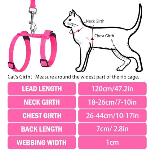 PUPTECK Adjustable Cat Harness and Leash Set Escape Proof Kitten Strap Collar for Walking Travel, Hot Pink - Image 3