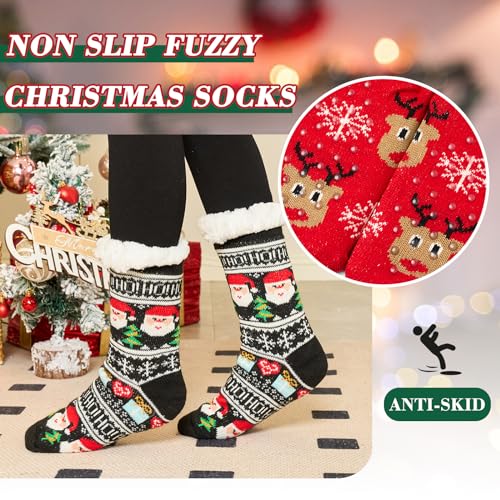 Moon Tree Women Fuzzy Socks - Thick Winter Warm With Grips, Thermal Lined Fluffy Xmas for Home - 3 Pack3